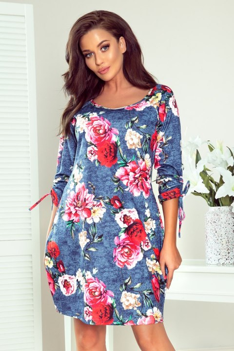 281-2 SOPHIE Wygodna sukienka Oversize - KWIATY NA JEANSIE 281-2 SOPHIE Wygodna sukienka Oversize - KWIATY NA JEANSIE