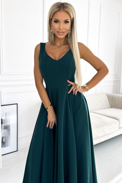 246-5 CINDY długa elegancka suknia z dekoltem - ZIELONA 246-5 CINDY długa elegancka suknia z dekoltem - ZIELONA